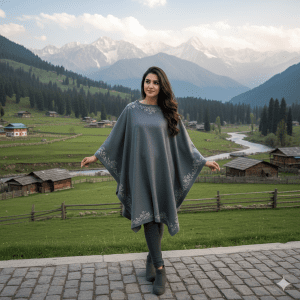 Gray Wool Kashmiri Poncho